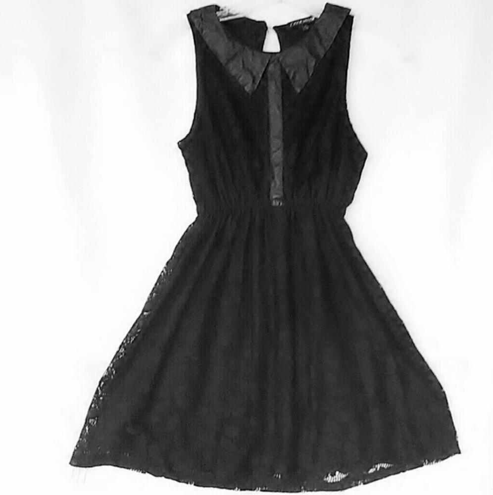 Floral Lace Sheath Dress W/Leather Collar Trim Coolwear Short Sleeve Summer Dres